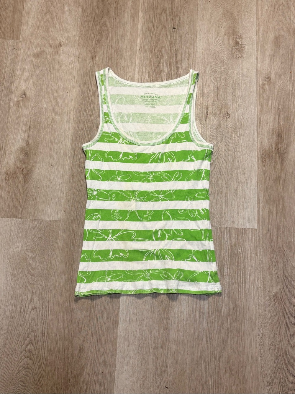 Arizona Green & White Striped Tank Top Size XL Low Cut Y2K Summer Preppy Indie